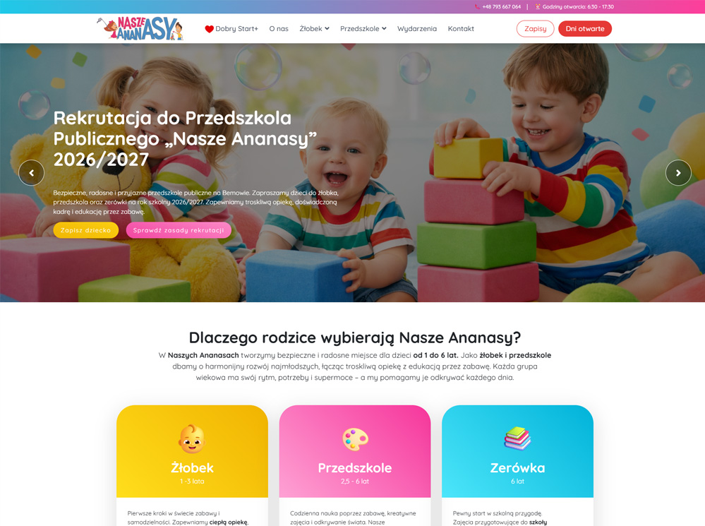 Strona internetowa dla przedszkola â case study: Nasze Ananasy, Bemowo, Warszawa
