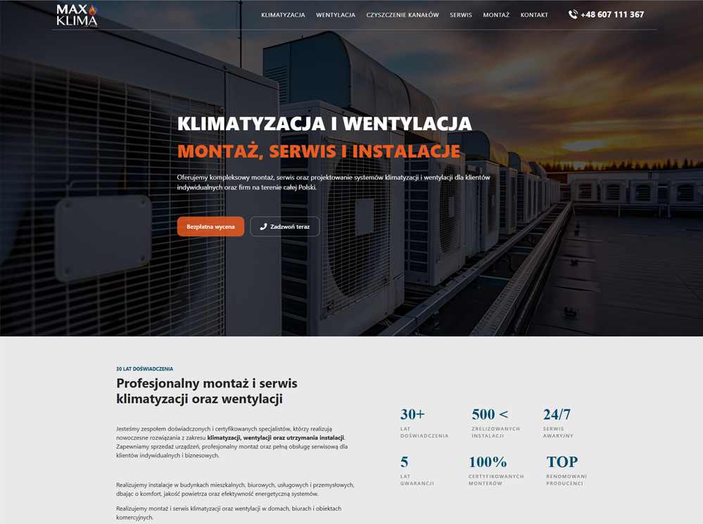 Strona dla firmy klimatyzacyjnej â case study MaxKlima